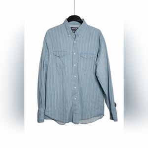 Wrangler Cowboy Cut XLT Button Down Shirt Blue Stripe